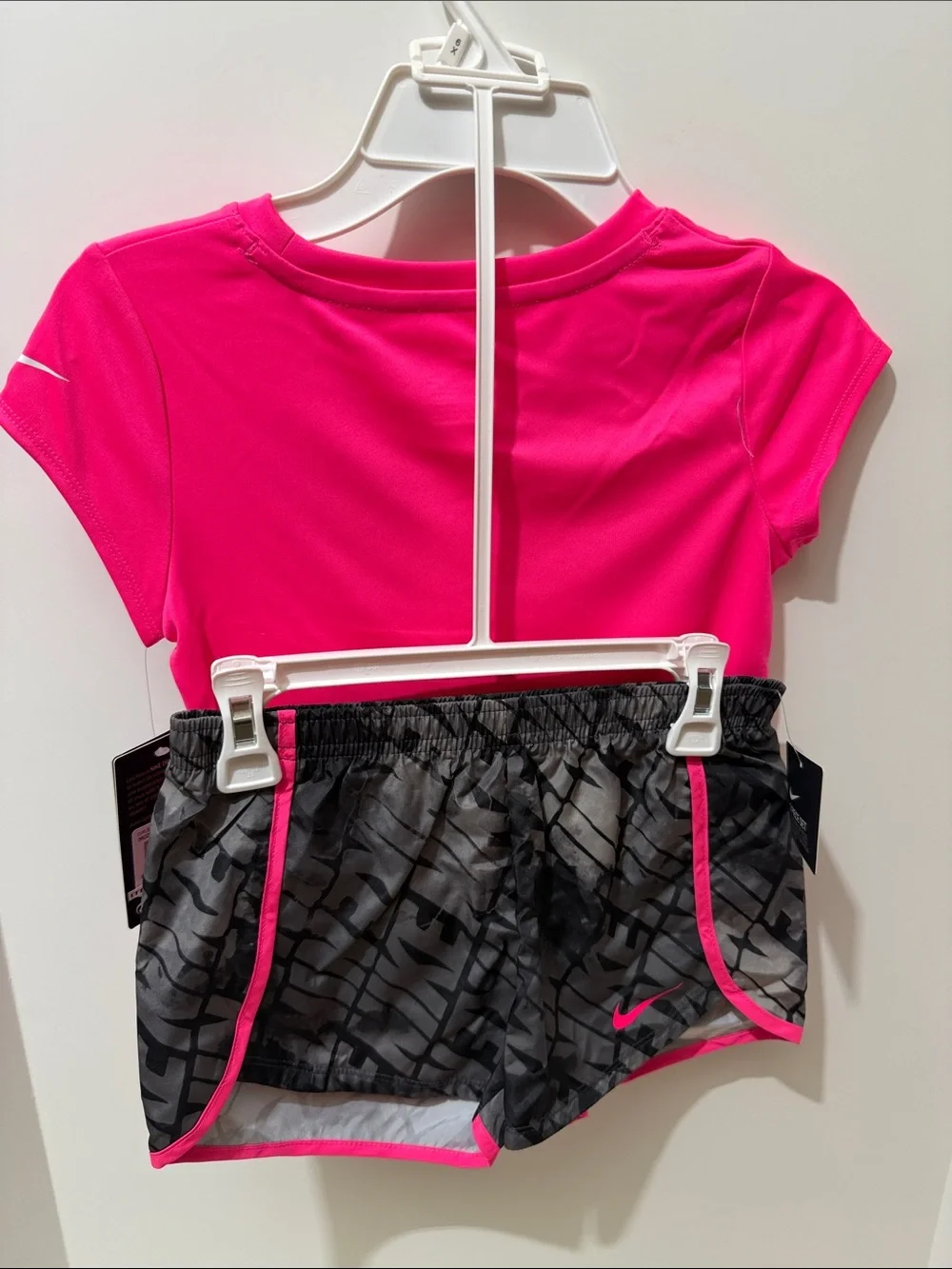 Nike Kids' Hot Pink Dri-FIT Logo Tee and shorts set